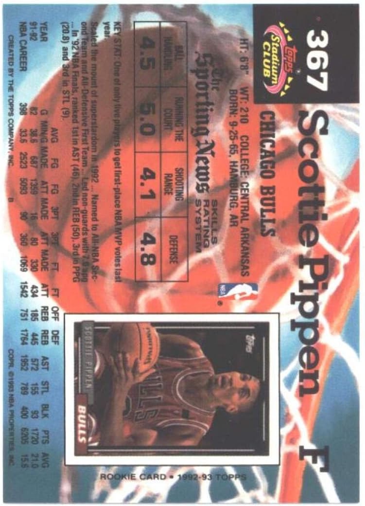 1992-93 Stadium Club Members Only #367 Scottie Pippen Chicago Bulls (Gold Emblem) NBA Basketball Card NM-MT