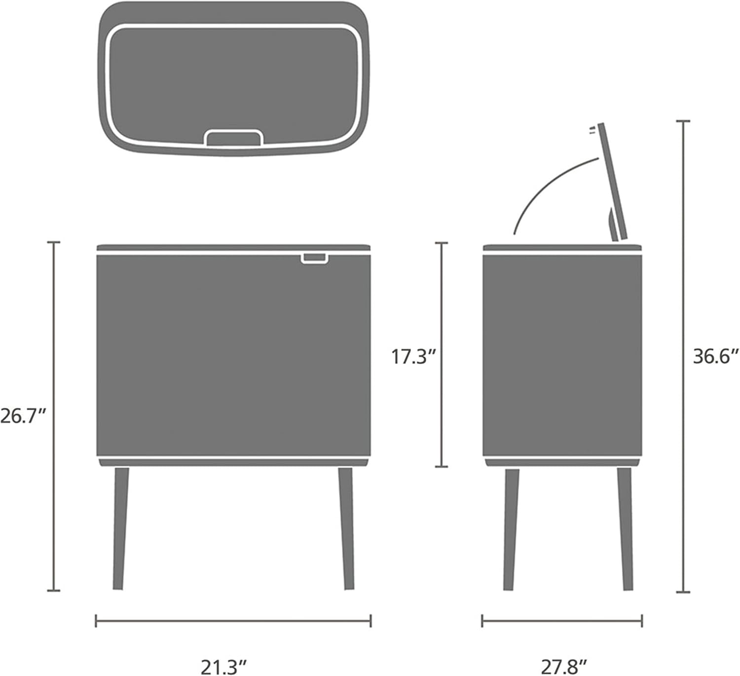Brabantia Bo Touch Bin 2.2+5.1 Gallon/11+23L (Soft Gray), Dual-Container Trash Can for Kitchen, Soft-Touch Garbage Can with 2 Inner Buckets and Raised Base image 3