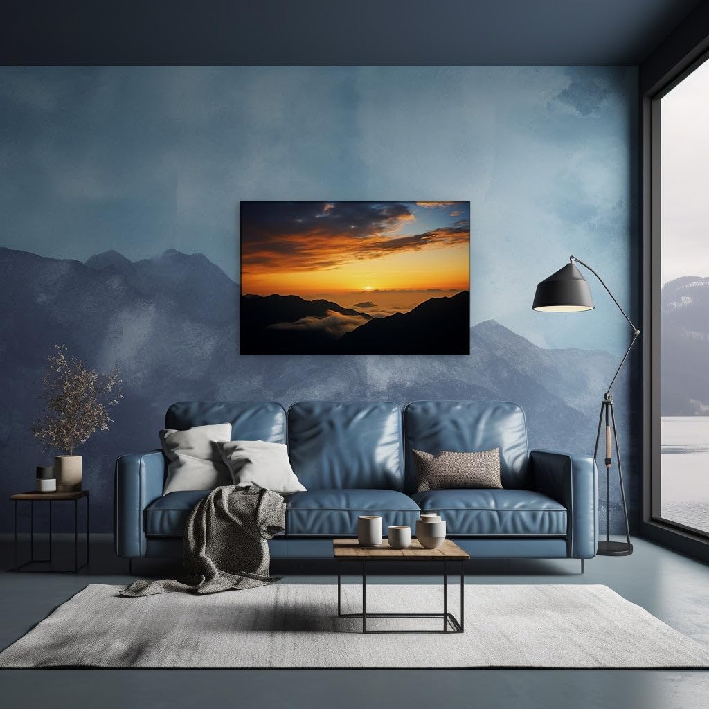 Canvas for Living room. Awakening Splendor: Sunrise Majesty Over the Mountain Range, 27 x 18 inch Canvas Wall Art - Contemporary Masterpieces - Modern Home Decor