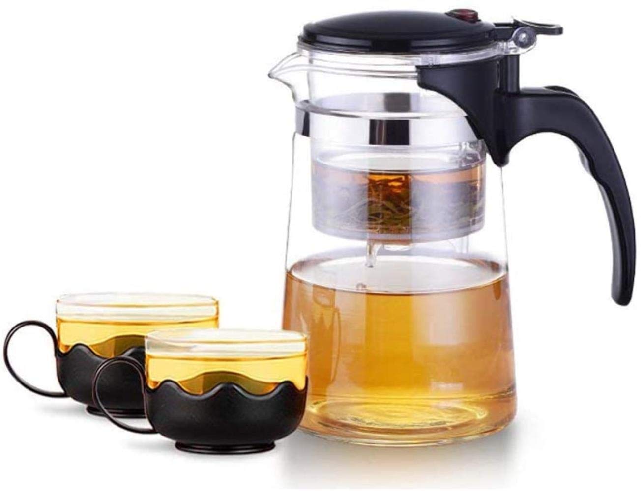 Teapot Elegant Glass Teapot with Removable Tea Filter Set for Household Kung Fu Tea Set Heat Resistant (Size : Teapot+2 teacups)