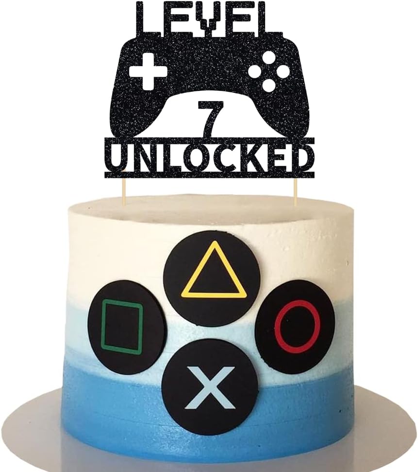 Amazon.com: Level 7 Unlocked Video Game Cake Topper, 7th Birthday Party ...