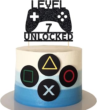 Level 7 Unlocked Video Game Cake Topper, 7th Birthday Party | No Assembly Required, Glitter Card Stock, Video Game Birthday Party, 7th Birthday Party