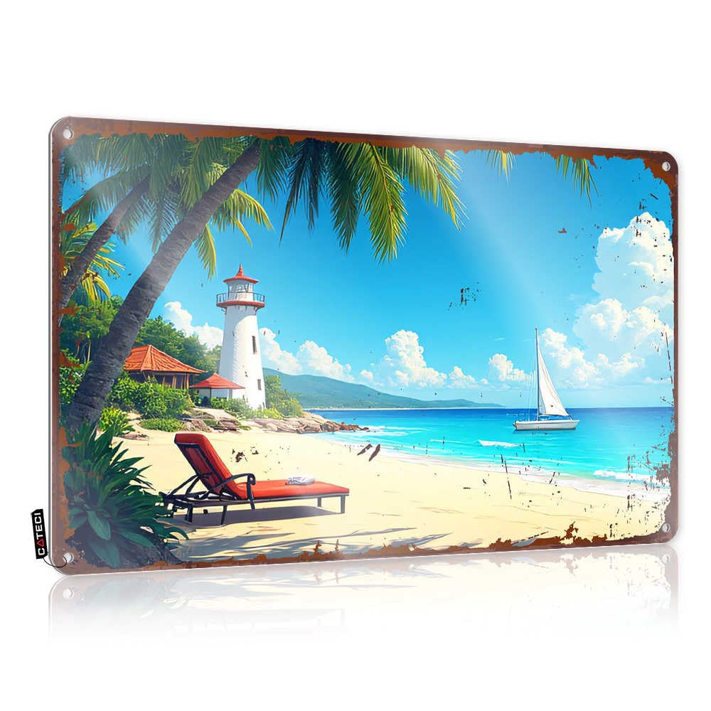 Fzfn Colour Beachside Relaxation With Lighthouse And Sailboat Girly Bathroom Decor Antique - Vintage Wall Art Nice Vintage Wall Art(20X30cm)