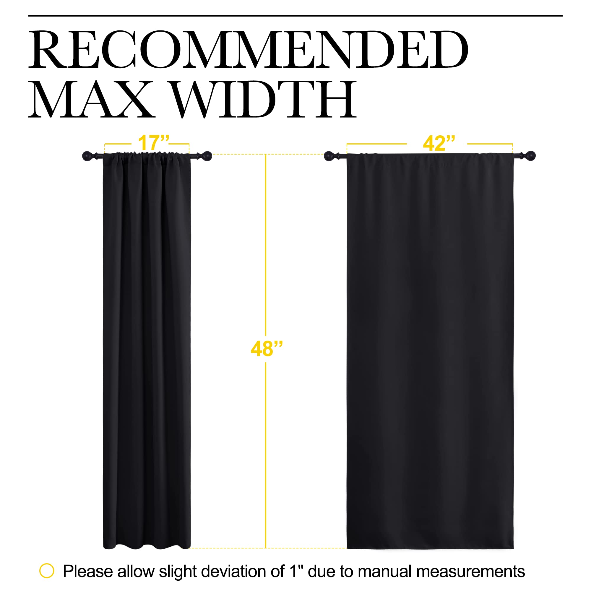 NICETOWN Black Blackout Curtains and Drapes 48 inches Long, Privacy RV Draperies for Small Windows, Thermal Insulated Curtain Panels (42" Wide, 2 Panels)