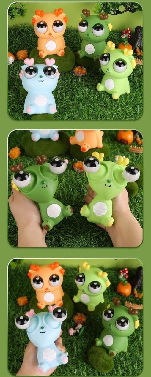 Funny Dinosaur Stress Relief Toy, Eye-Popping Dragon Squeeze Toy for Adults, Pink Squishy Slow Rise Stress Ball, Office Desk Stress Relief, Cute Popping Ball Toy Valentine Gift (Blue)