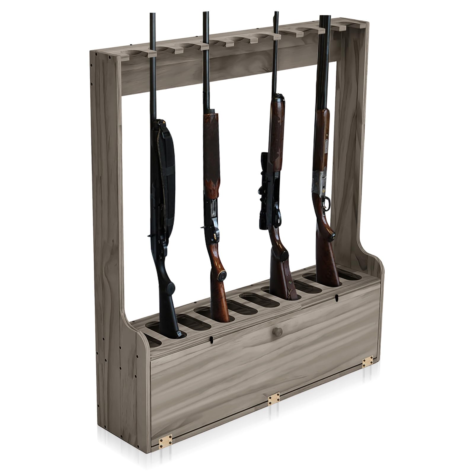 Soaoo Ten Gun - Estante de exhibición de madera con compartimento de almacenamiento para el hogar o el garaje, almacenamiento seguro de caza (gris)