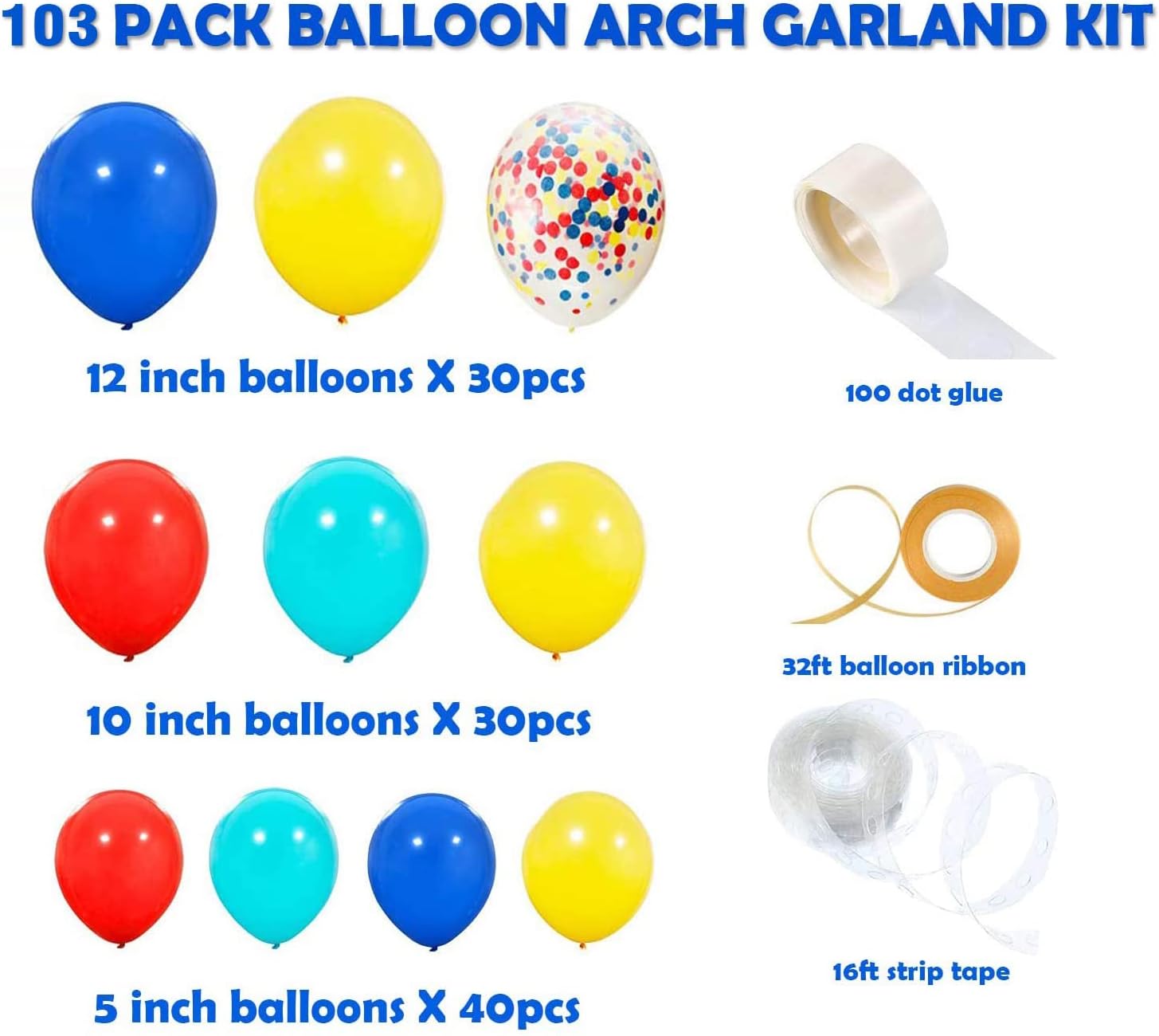 Carnival Circus Balloon Arch and Garland Kit, 103 Pack Red Blue Yellow Latex Balloons and Rainbow Multicolor Pre-Filled Confetti Balloon for Carnival Baby Shower Wedding Birthday Graduation Anniversary Bachelorette Party Background Decorations