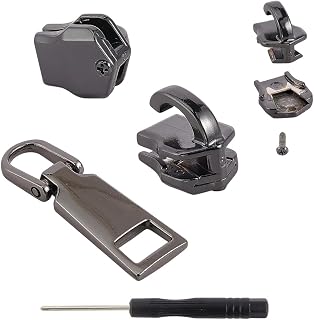 DELORIGIN Metal Zipper Repair Kit Detachable Zip Heads with Screwdriver Stainless Steel Zipper Pull Replacement Accessories for Clothing Purses Suitcases Handbags Shoes Tents Backpacks (Black)