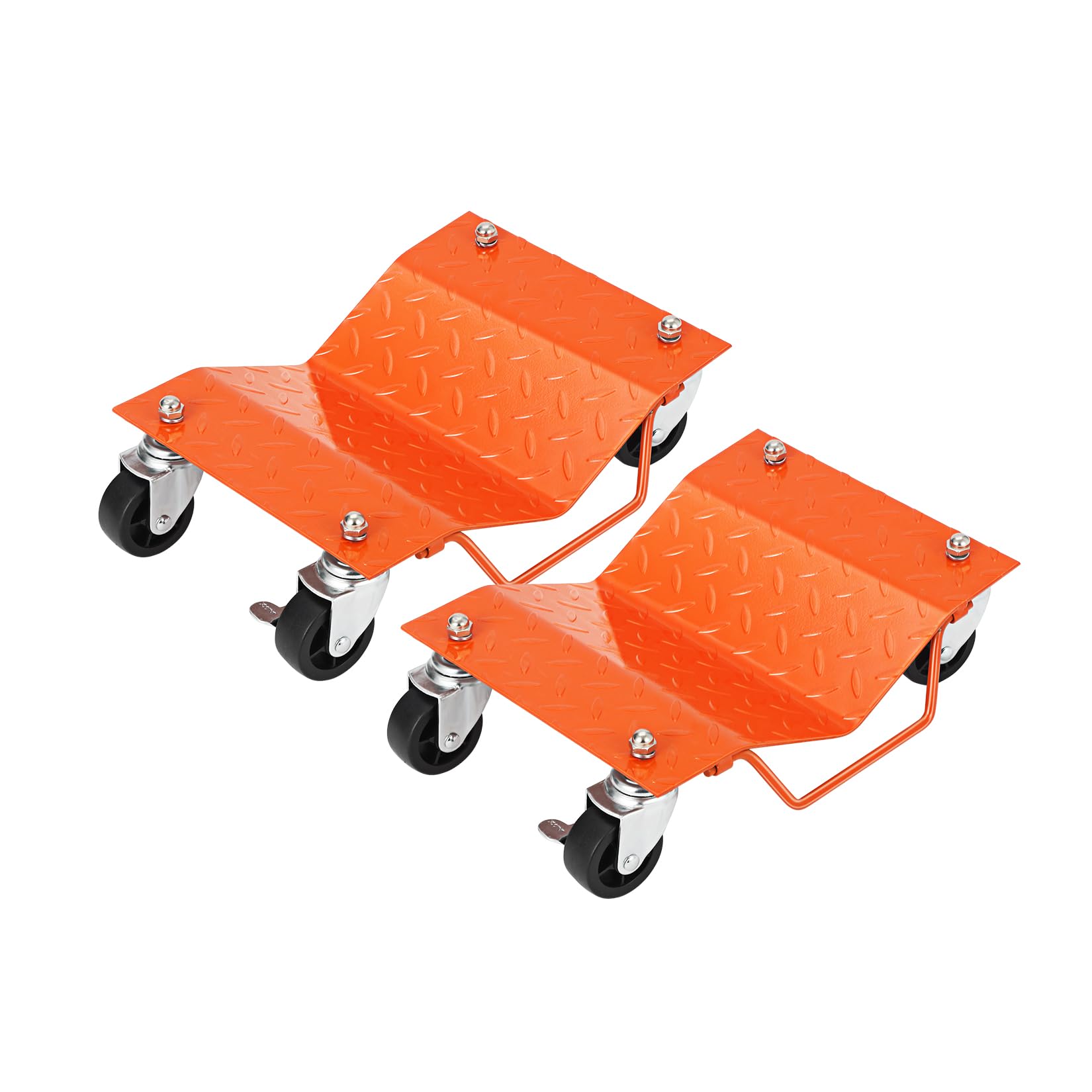 Garvee Carros Rodantes de Acero para Ruedas de Coche - Capacidad Total 1360 kg (3000 lbs), Ruedas Giratorias 360° con Freno, Plataforma Antideslizante para Garaje y Taller, Pack de 2 Unidades Naranja