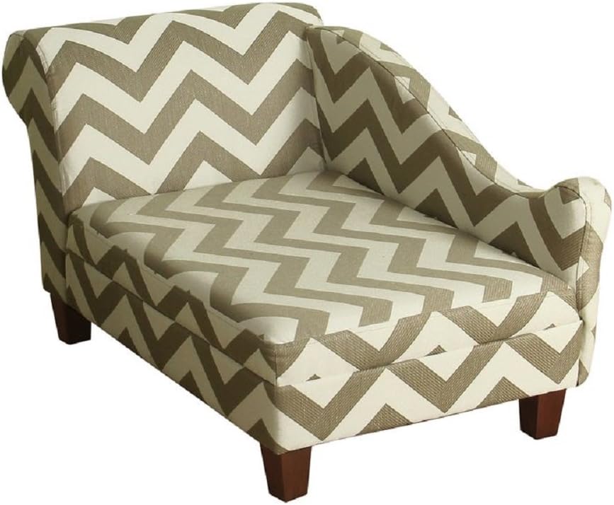 HomePop Decorative Pet Bed Chaise Lounger, Grey and Cream Chevron