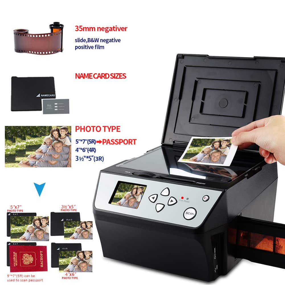 Negativi per scanner per pellicole e diapositive ad alta risoluzione da 22 MP, conversione a colori e in bianco e nero, 135 pellicole/35 mm, negativi per pellicole da 110 diapositive/foto/documen