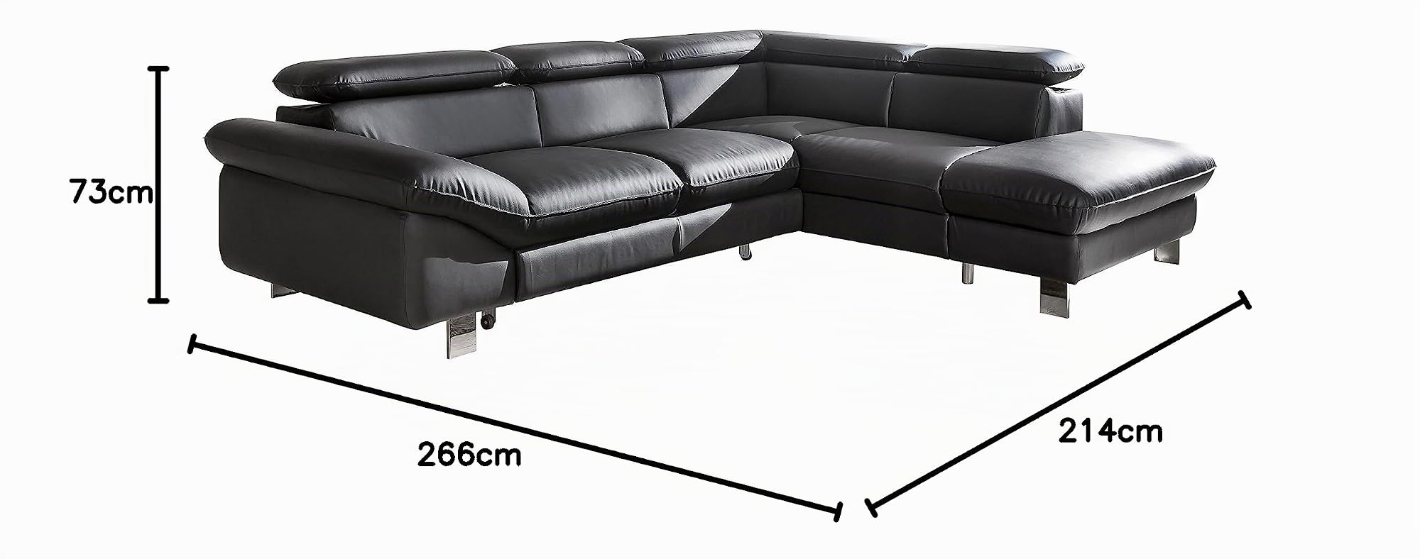Mivano Ecksofa Driver in modernem Design / Ledersofa in L-Form mit Ottomane rechts / Inkl. verstellbare Kopfstützen / 266 x 73 x 214 / Kunstleder schwarz