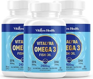 Omega 3 Fish Oil Supplements 2400mg | 864mg EPA & 576mg DHA | 1440mg Total Omega-3 Fatty Acids | Promotes Brain & Heart Health | Non-GMO, Gluten-Free| Lemon | 90 Day Servings