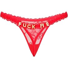 Sexy Thongs for Women Gold Rhinestones Special Word Funny Underwear See Through Low Rise Lace Panties Naughty G-String