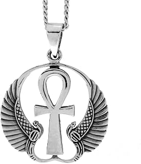 Ankh Cross with Protective Wings of Isis Pendant Necklace, Personalised, Solid 925 Sterling Silver, Free Engraving Service, Man, Woman, Kid, Children, Friend, Father, Mum, Birthday - KIMNKIM D19-3