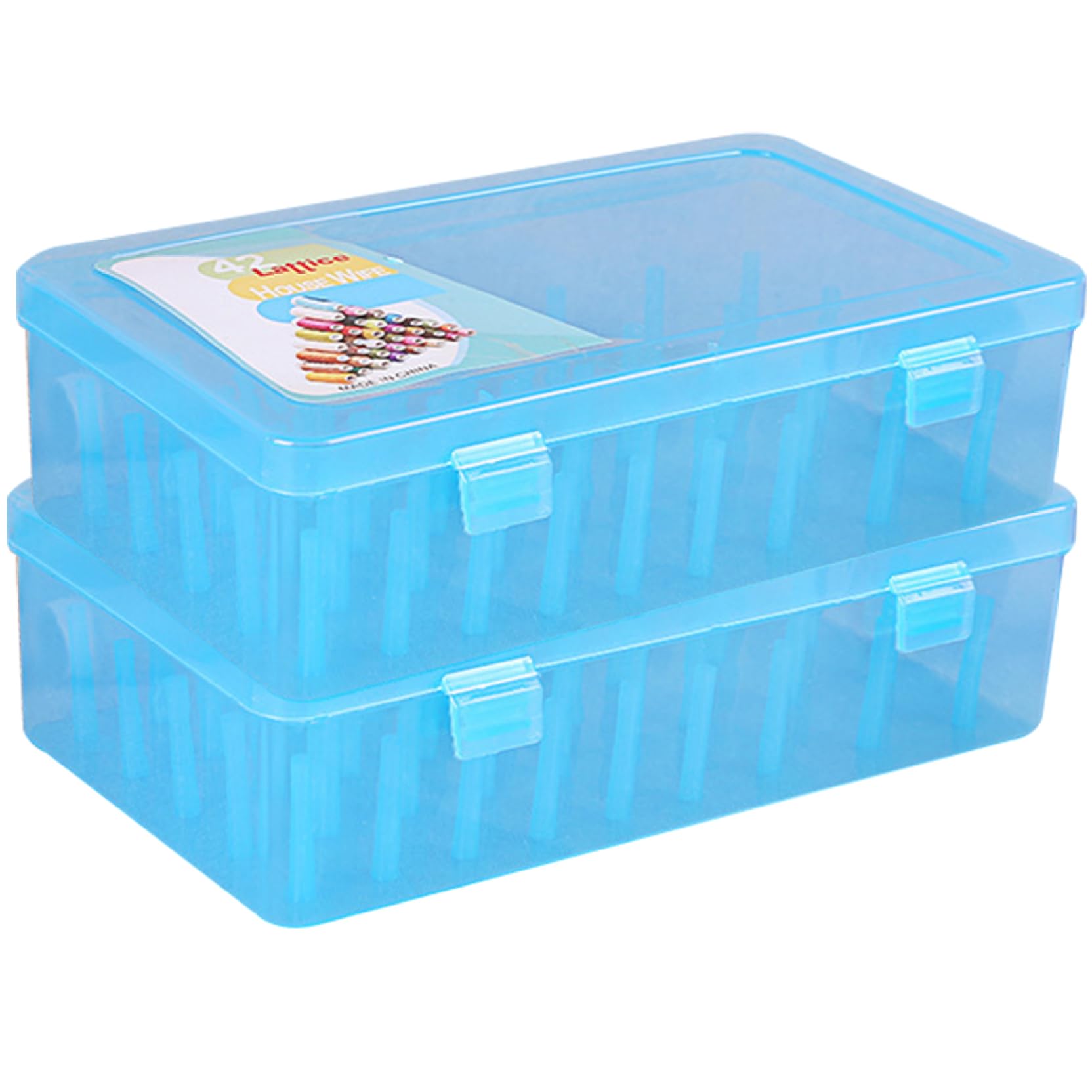 Hoveeluty Blue Sewing Thread Storage Holds 42 Spool 2Pcs Thread Holder Empty Visible Cotton Reel Storage Plastic Leakproof Sewing Box For Sewing Embroidery Spools Thread Holder Sewing Box Spool Holder Cotton