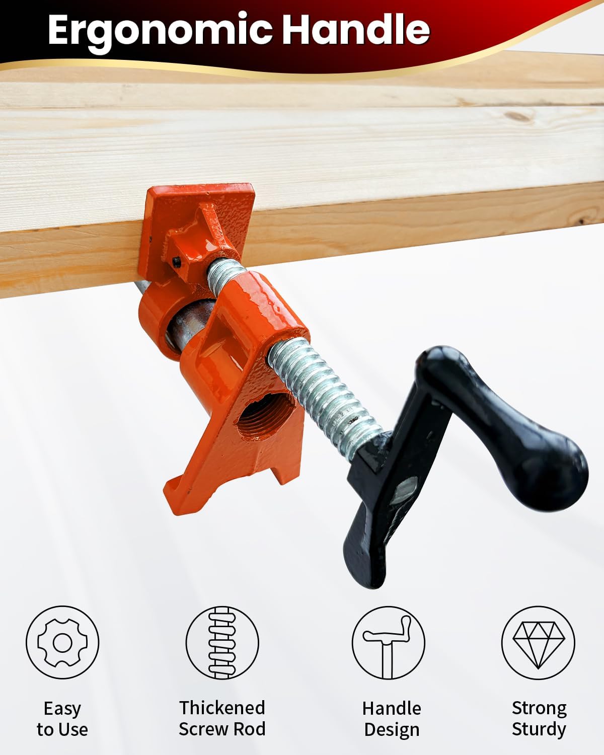 Pipe Clamps 3/4 inch 6 Pack Pipe Clamp with Unique Foot Ideal for Carpentry, Home Improvement, and DIY Projects Wood Gluing Clamps (Orange, 3/4 IN)