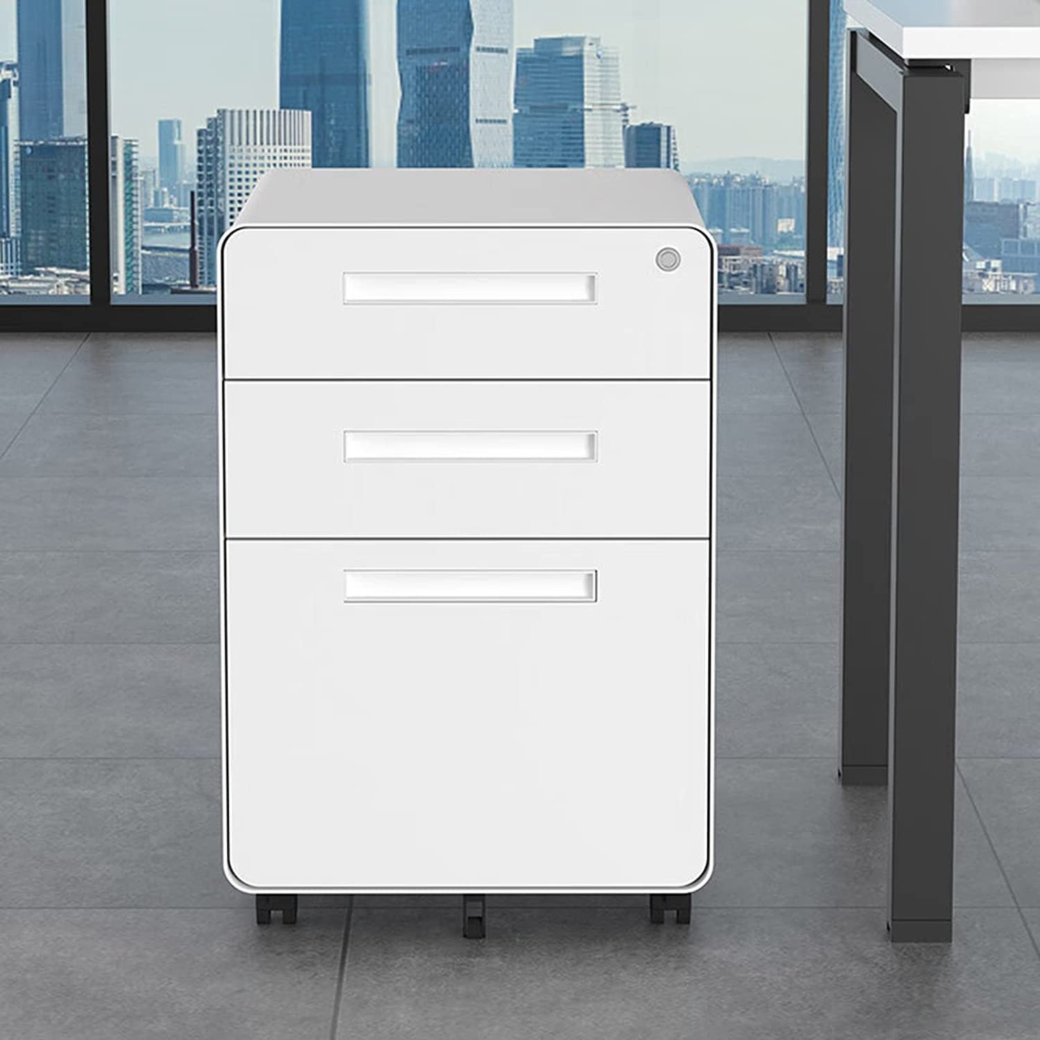 Armadio File di rotolamento Sicuro, stoccaggio di Metallo a 3 Drawer per L'Ufficio Domestico, organizzatore sotto scrivania con Ruote di bloccaggio, Soluzione di archiviazione Bianca