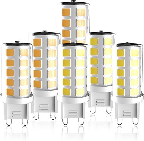 Aomitop Bombilla LED G9 regulable de 4 W, equivalente a halógeno de 40 W, 2700 K cálido y blanco de 4000 K, contiene 3 luces cálidas y 3 luces