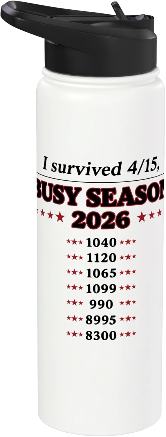 I Survived Busy Season 2026 Accounting Humor Stainless Steel Insulated Water Bottle