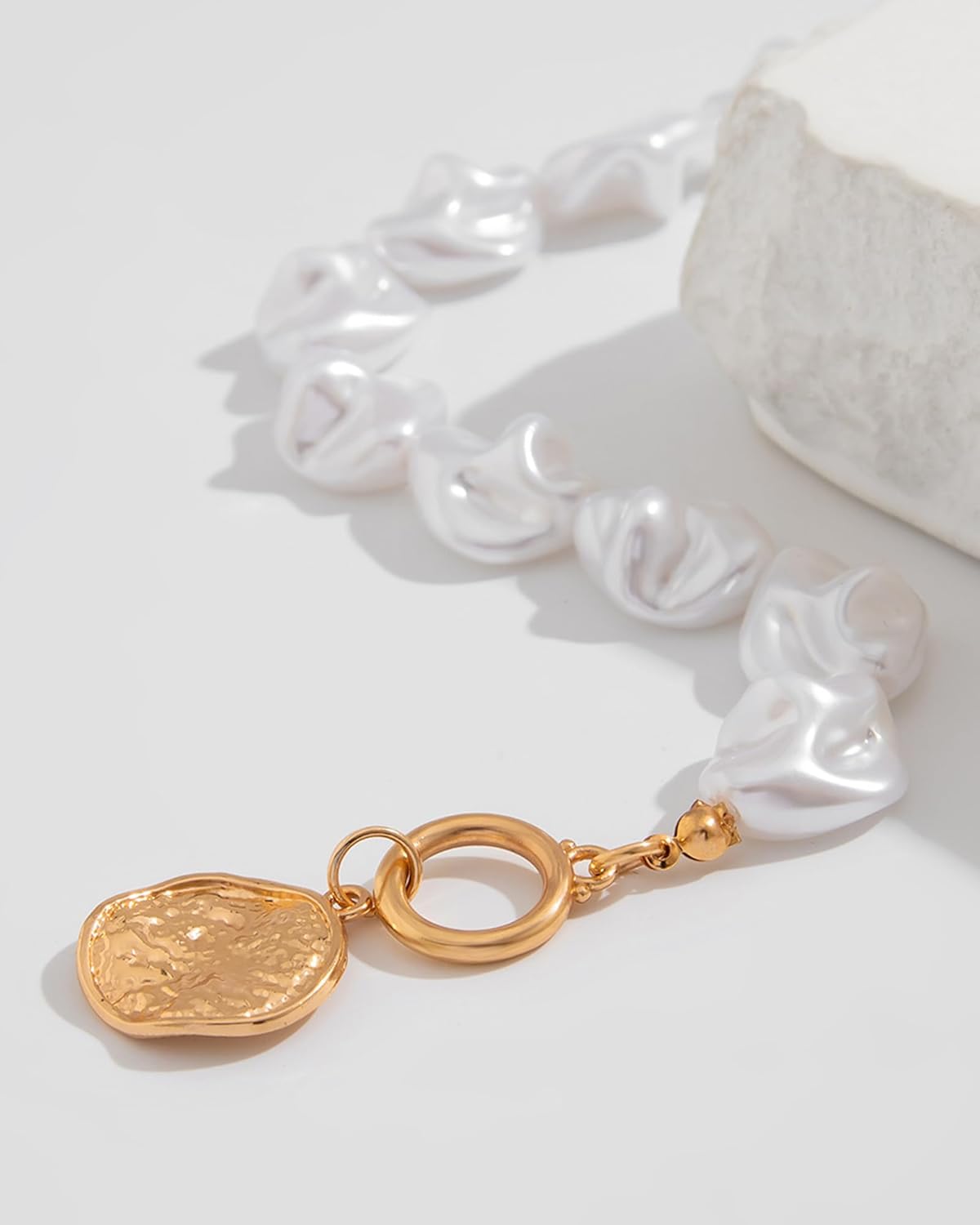 Gold Chunky Pearl Bracelets for Women Adjustable Large Baroque Pearl Bracelet Trendy 14k Gold Plated OT Buckle Pearls Bracelet Prom Party Jewelry Accessories Gifts for Her - Image 6