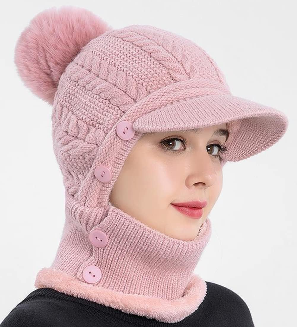 Women One Piece Slouchy Fleece Beanie Hats Scarf Mask Warm Winter Knitted Hat Thick Skull Ski Cap - Image 2