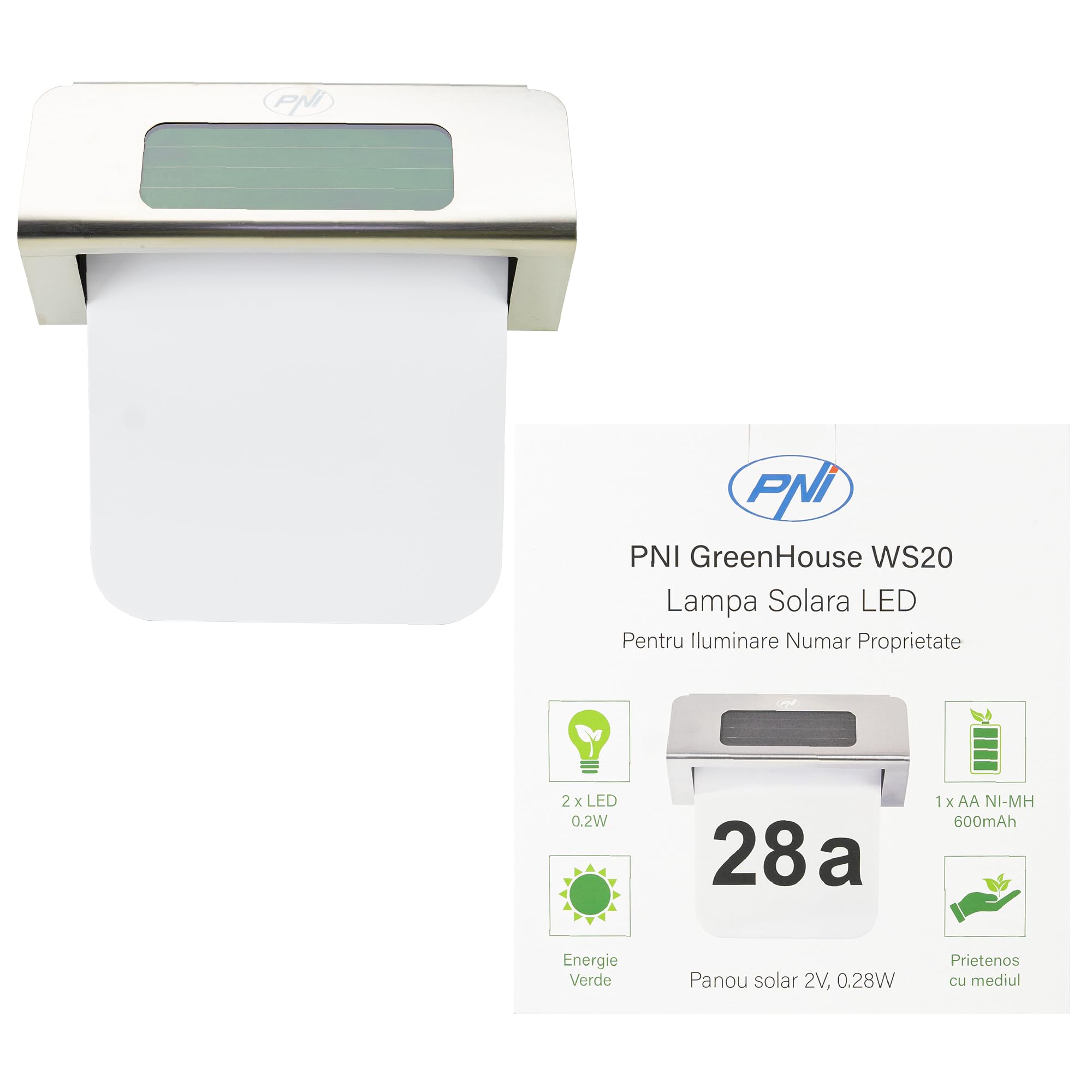 PNI Greenhouse WS20 LED Solar lamp for Property Number Lighting, Wall mounting