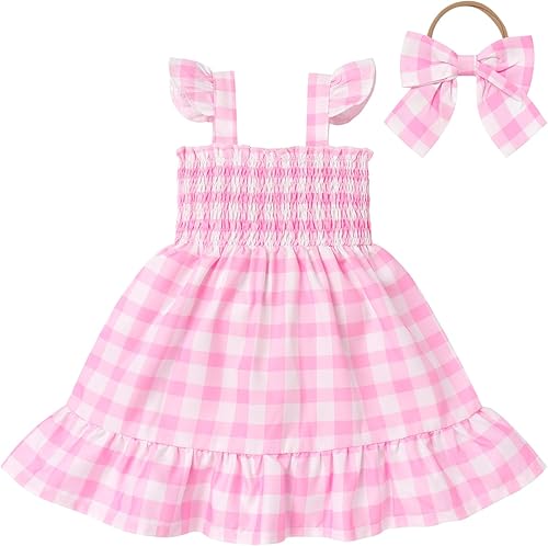 AWIBMK Vestido de cuadros rosa para bebé, traje de cumpleaños para niñas pequeñas, ropa de princesa a cuadros rosados, disfraz de Halloween, cosplay