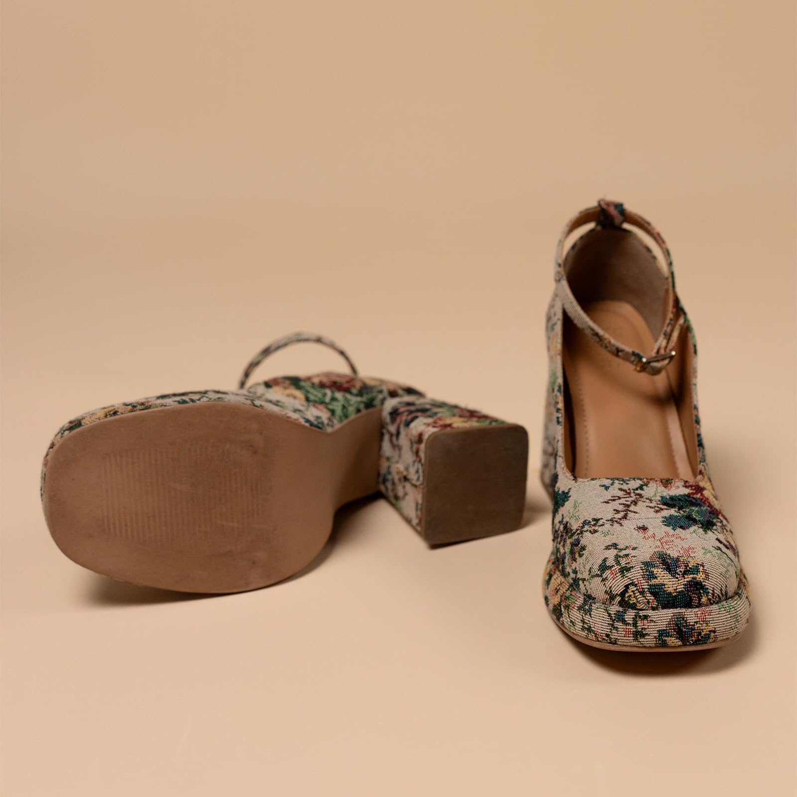 Theater Women Floral Tapestry Platform Sandals | Round Toe Chunky Block Heels with Ankle Strap | Stylish & Comfortable for Casual Wear 4