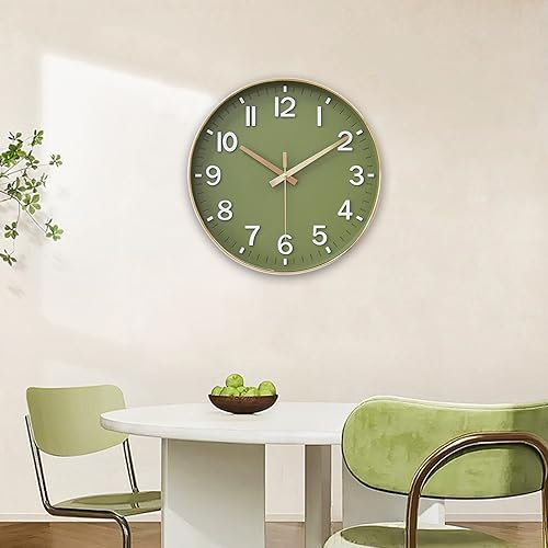 Miniatura 9 de HZDHCLH Reloj de pared con pilas, reloj de pared dorado verde, reloj de pared de 8 pulgadas, silencioso, sin tictac, números 3D modernos para