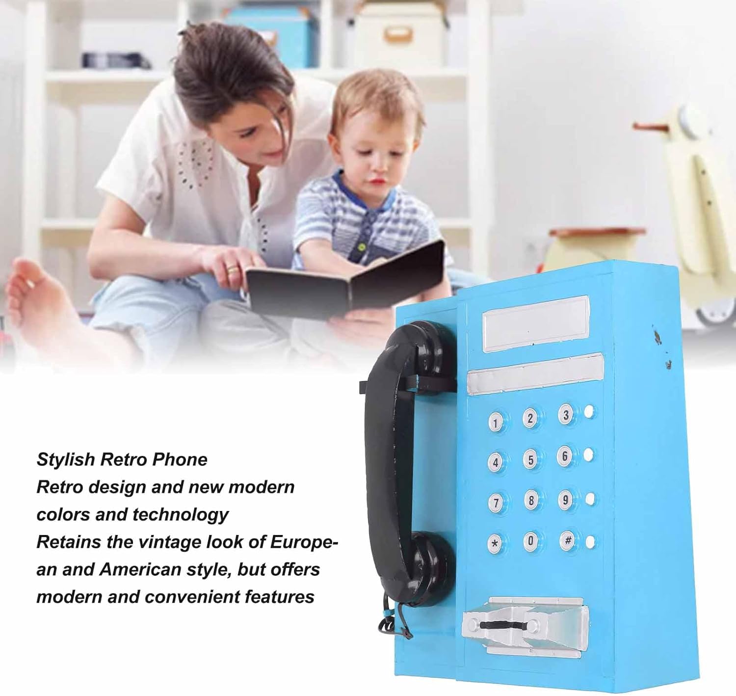 Vintage Telephone Model, Simulation Stylish Vintage Telephone Model, Exquisite, Finely Crafted, Decorative for Home Decoration Photography Props (Blue)