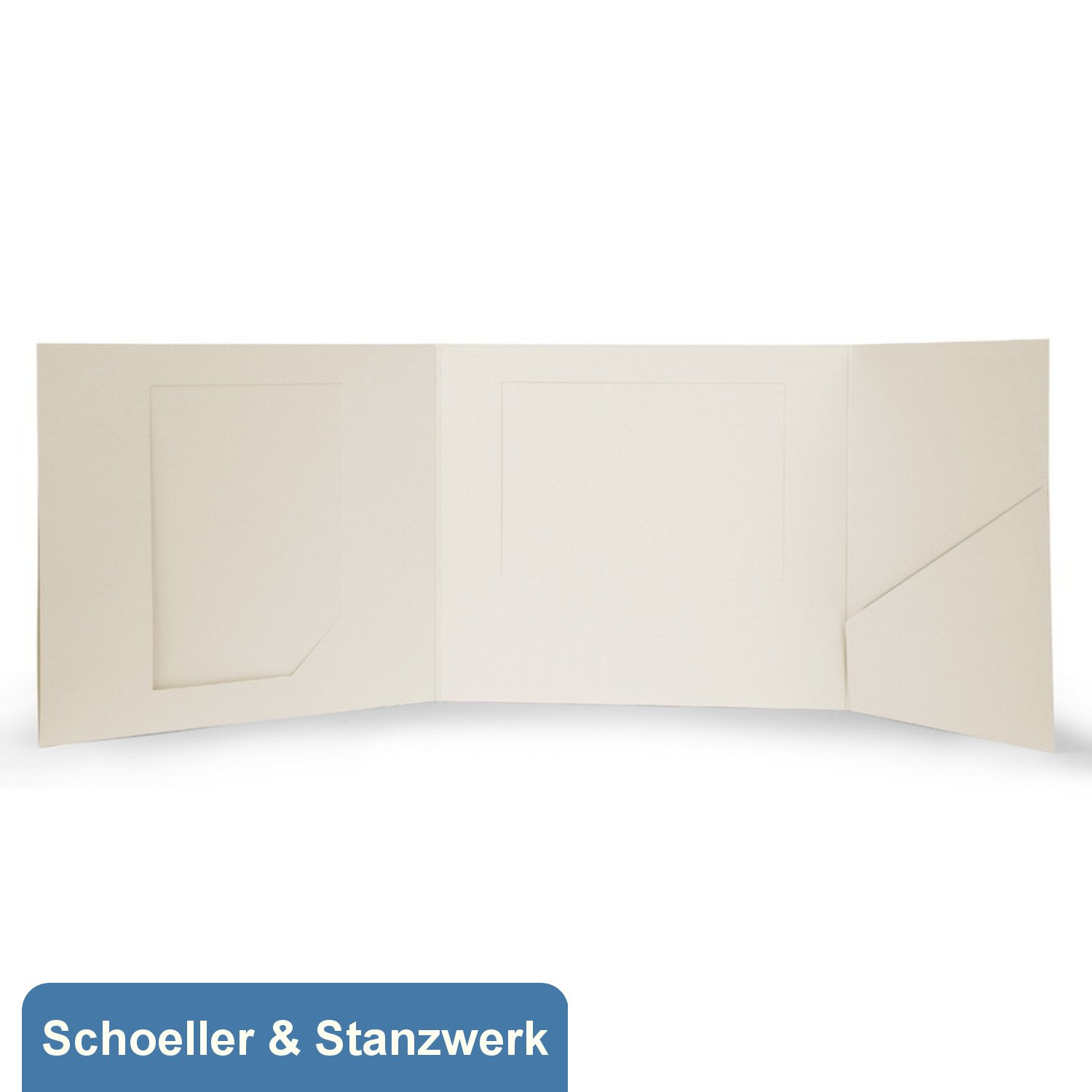 Schoeller & Stanzwerk© - 10 Stück 3-teilige Portraitmappen für 13x18 cm Fotos mit 2 Passepartouts und Bildertasche in creme