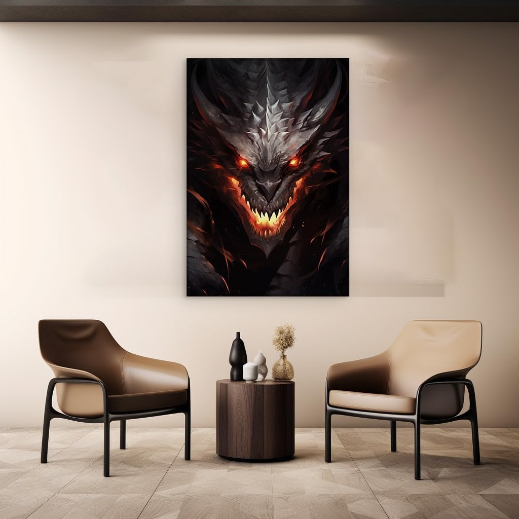 Canvas for Living room. Unleashing the White Fury: A Glimpse of the Majestic Digital Dragon, 27 x 18 inch Canvas Wall Art - Contemporary Masterpieces - Modern Home Decor - 69x46 cm (27x18 inch)