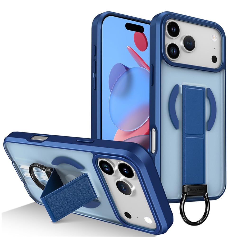 Etui na telefon z magnetycznym ładowaniem Desert Gold Ring Folding Holder do iPhone'a 17 16 15 14 13 Pro Max Air Plus, twarde etui z tyłu, niebieskie, do iPhone'a 14