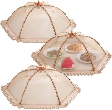 3 Pack Mesh Food Covers for Outside & Indoor, Encrypted Mesh Screen Round Food Tent to Keep out the Flies, Pop-Up & Collapsible Junvaia Net Plate Serving Cover for Outside, Picnic Camping Accessories