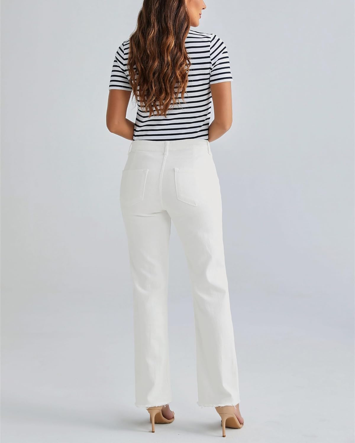 LookbookStore Wide Leg Jeans for Women Trendy High Waisted Straight Leg Frayed Hem Baggy Stretchy Denim Trousers Pants - Image 3