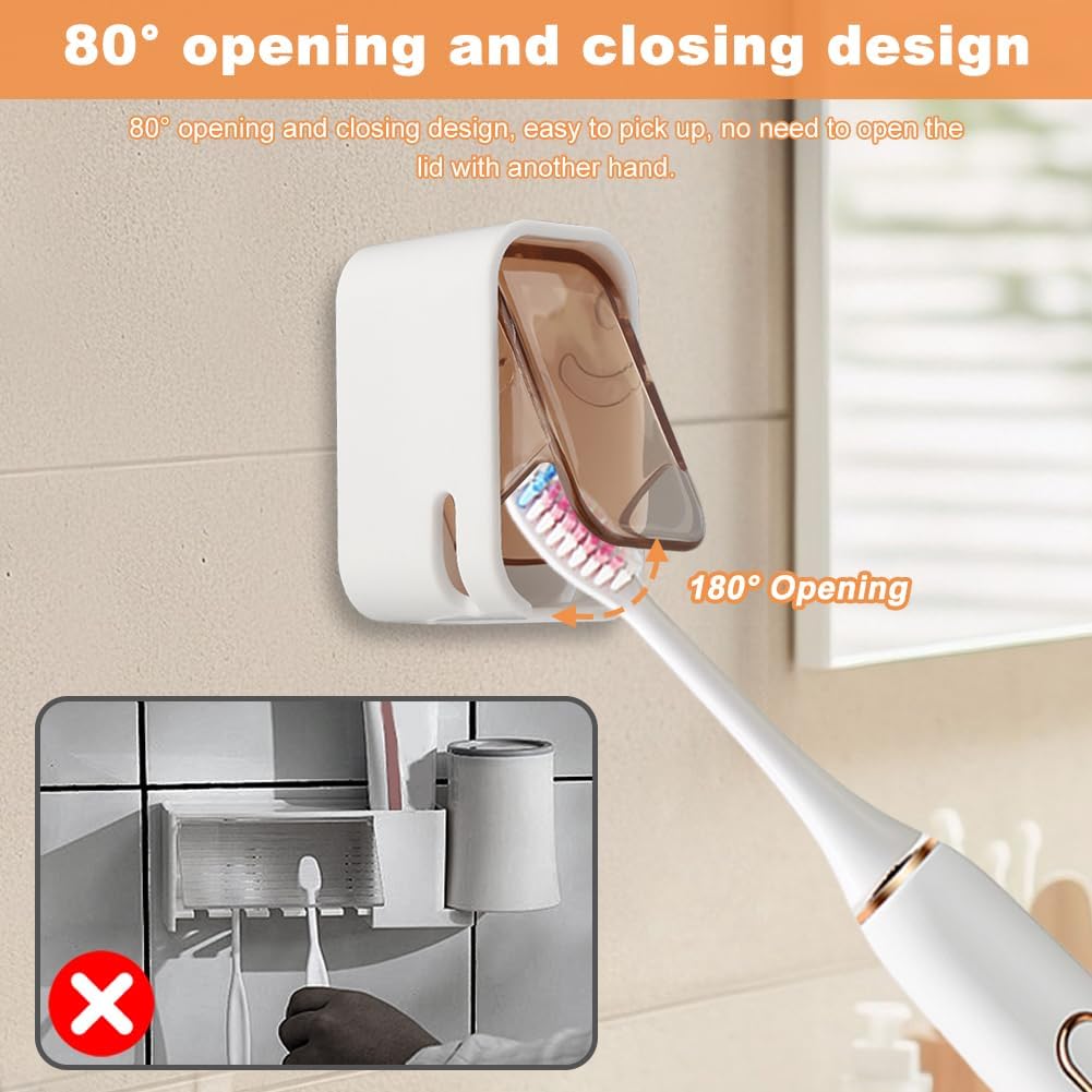 3PCS Single Slot Toothbrush Holder Wall Mounted with Cover,Waterproof