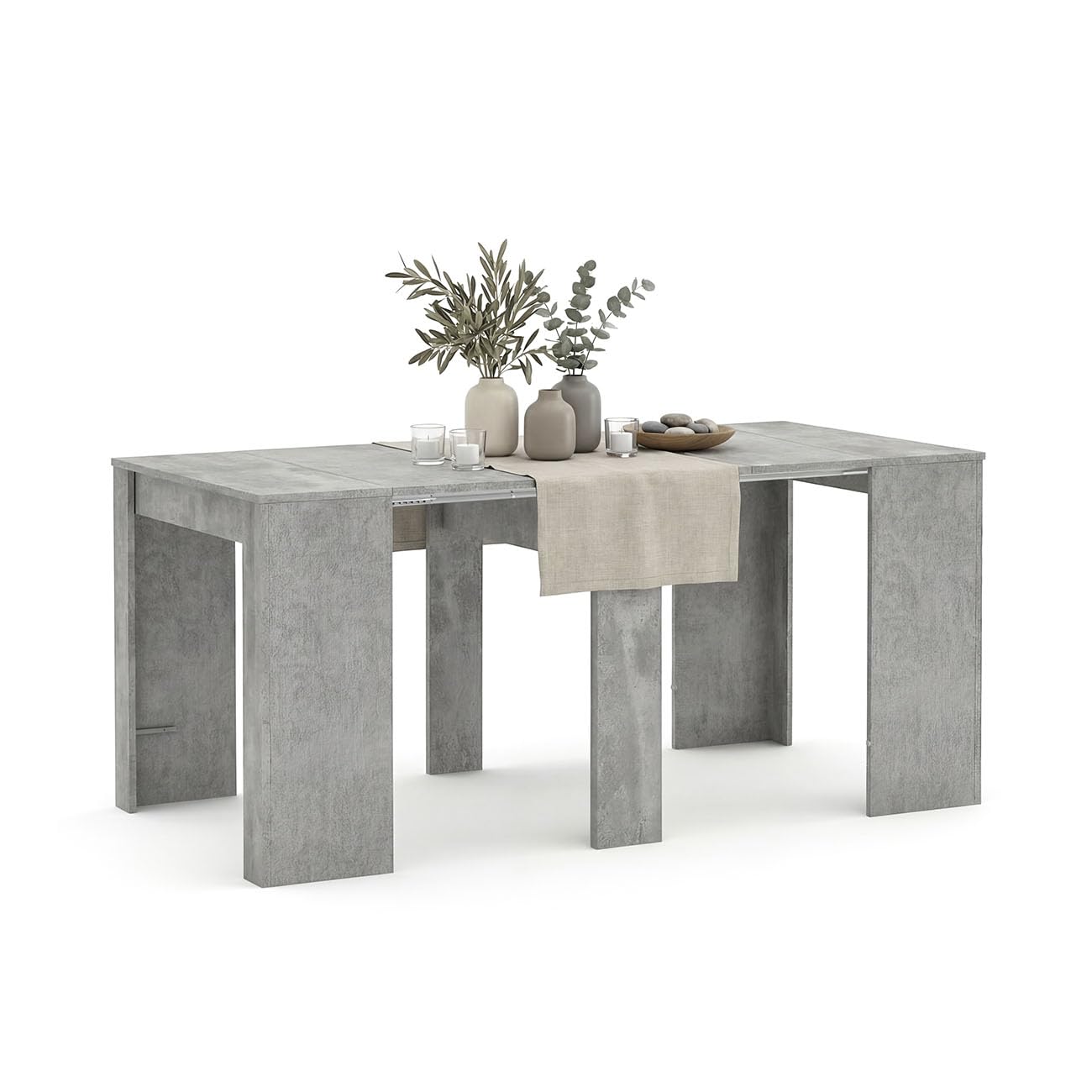duehome | Mesa de Comedor, Consola, Mesa Extensible, Mesa para Salon, Recibidor o Cocina, Acabado en Cemento, Modelo Denis, Medidas: 50-235 cm (Largo) x 90 cm (Ancho) x 78 cm (Alto)