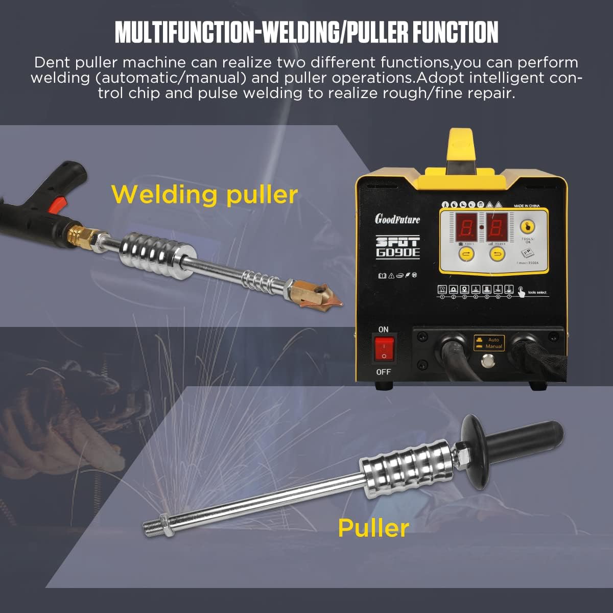 Flash Deals - 40% OFF Dent Puller 7 Welding Modes Spot Welder Car Dent Puller Overheating Protection/Efficient Cooling Dent Removal Kit 110V 3500A Stud Welder Dent Puller Kit,Digital Panel,Current Control,Energy Saving