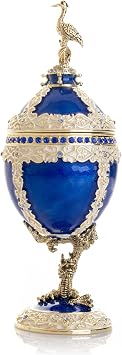 Keren Kopal Luxurious Blue-Gold Egg with Clock with Dragon Pedestal and Bird Ornament
