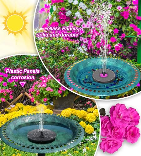 SZMP Fonte solar 3,5 W fontes de banho de pássaros com flor rosada 2024 painel de vidro 100% atualiz