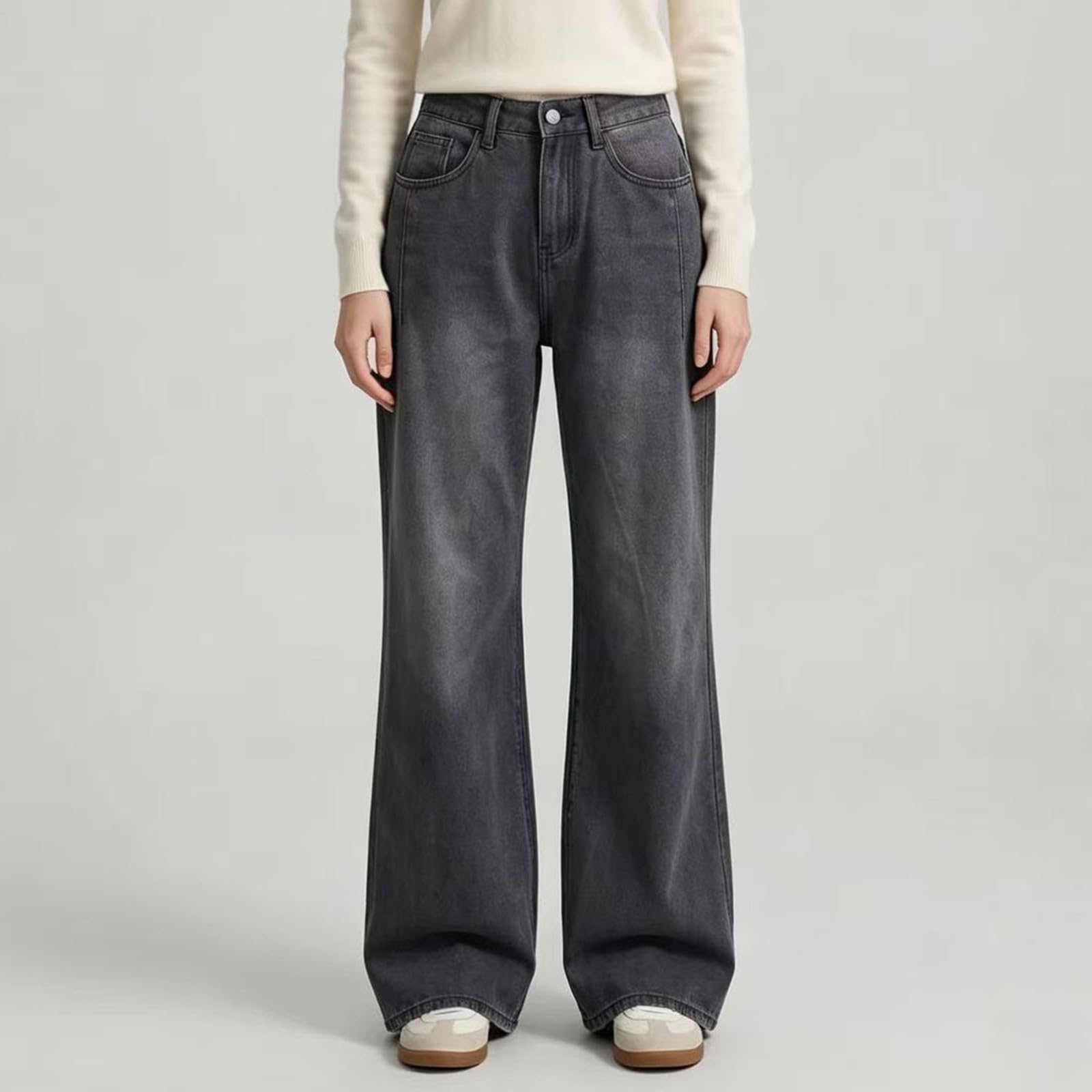 Jean Évasé Femme Uni Poches Latérales Denim Résistant Classique Décontracté