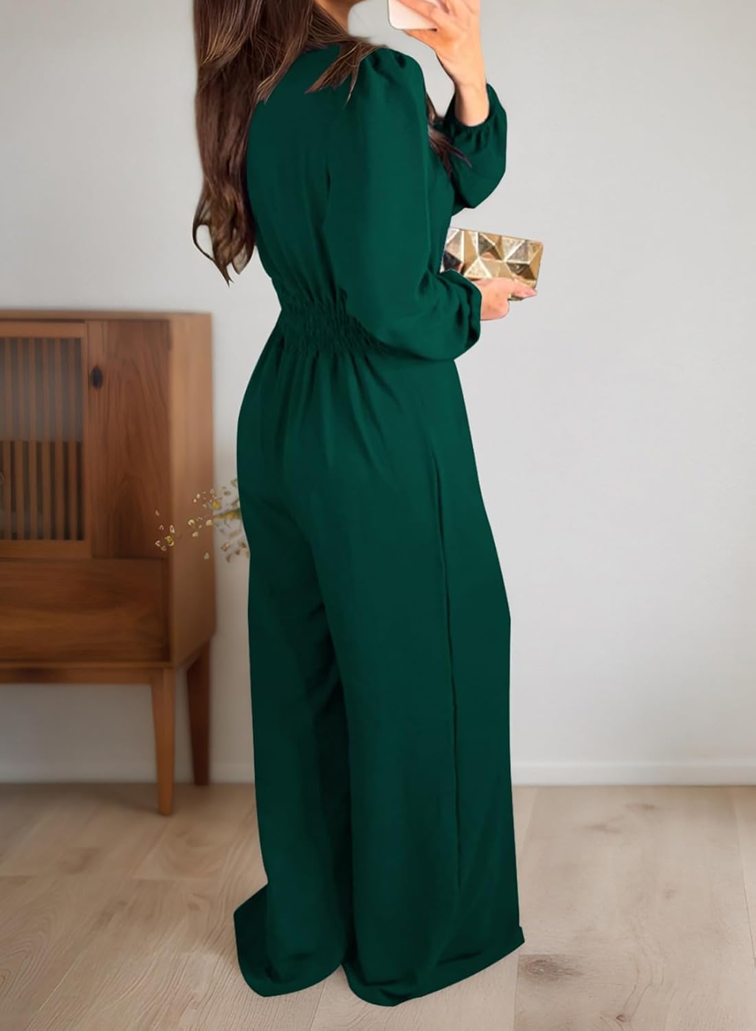 Pink Queen 2026 Jumpsuits for Women Dressy Long Sleeve V Neck Wide-Leg Romper Business Casual Outfits - Image 3