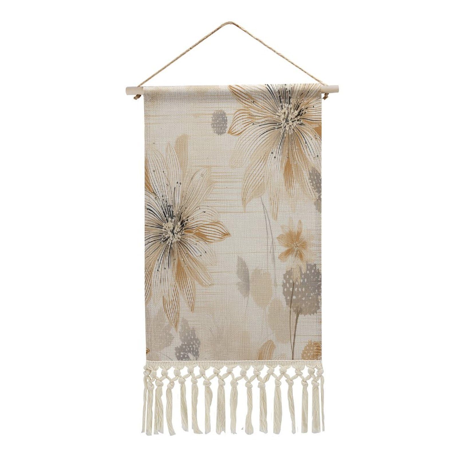 Adfgyerh Style Striped Flowers Tapestry With Tassels Cotton And Linen Hanging Posters, Wall Art For Travel Gift, Wall Tapestry For Office Home Decor Bedroom Living Room Decor