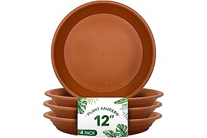 Terracotta Plant Saucers, 4 Pack 12 Inches - Large Trays for Flower Pots Protection