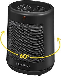 Russell Hobbs - Calentador eléctrico de cerámica PTC de 2000 W/2 KW en color negro, oscilante portátil, 2 ajustes de calor, protección contra sobrecalentamiento, termostato ajustable de 20 m2 tamaño