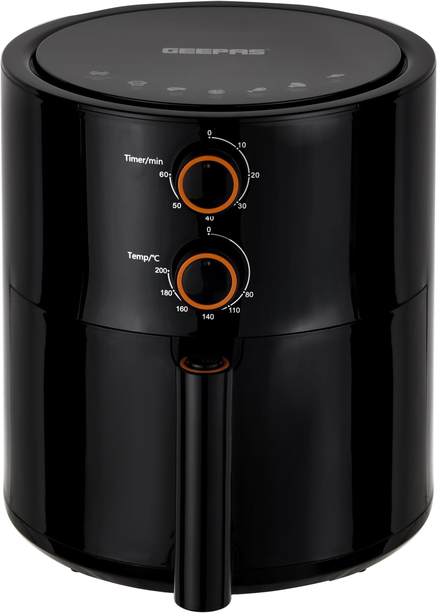 Geepas Air Fryer- GAF37513/ 4.0 L Pot, Non-Stick Coating, with Vortex Frying Technology/Multiple Function, 1-60 Min Timer, Temperature 80-200 Degree Celsius|2 Years Warranty, Black
