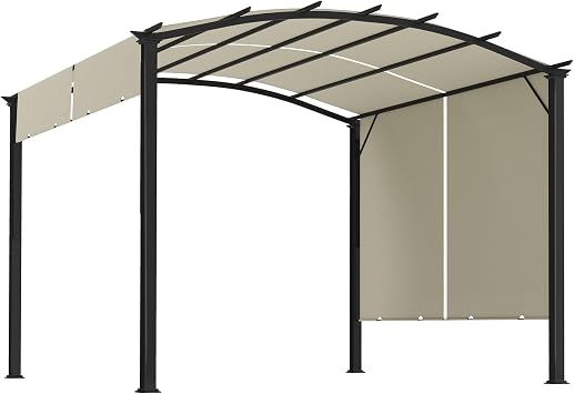 Outsunny 11 x 11 Outdoor Retractable Pergola Canopy Metal Frame Beige