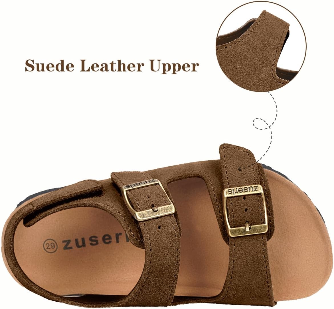 ZUSERIS Kids Toddler Sandals Boys Girls Cork Footbed Sandal Comfort Double Buckle Slip On Slippers with Adjustable Back Strap
