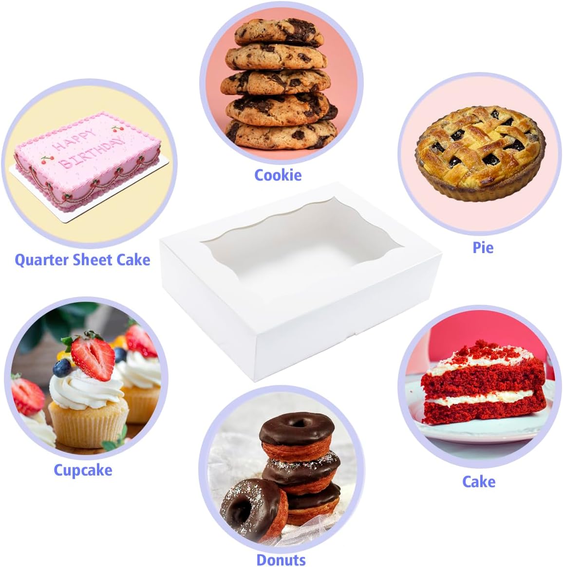 15 Pack 14x10x3.75 Inch Auto-Popup Large Rectangle Cake Boxes with Cake Boards, White Bakery Boxes for Quarter Sheet Cakes,Cupcakes, Brownie,Pie & Donuts